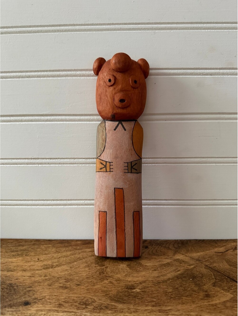 Authentic Hopi Bear Hon Katsina Doll Michael George Signed Cottonwood Flat Style
